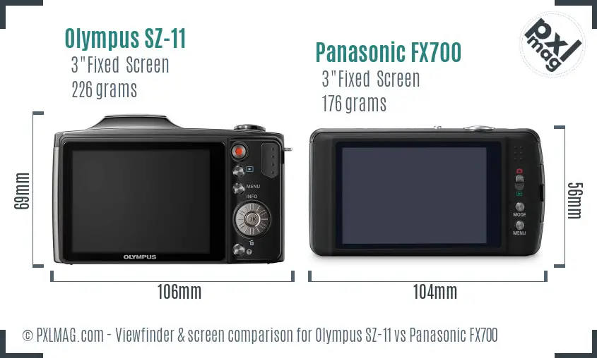 Olympus SZ-11 vs Panasonic FX700 Screen and Viewfinder comparison