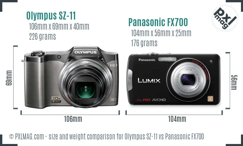 Olympus SZ-11 vs Panasonic FX700 size comparison