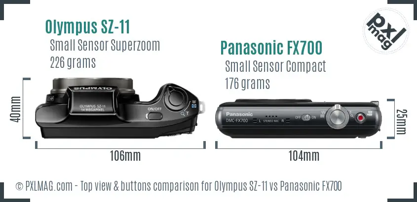 Olympus SZ-11 vs Panasonic FX700 top view buttons comparison