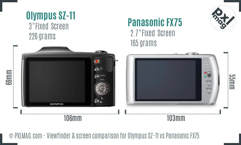 Olympus SZ-11 vs Panasonic FX75 Screen and Viewfinder comparison