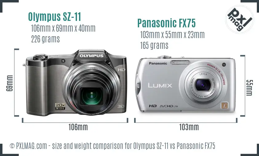 Olympus SZ-11 vs Panasonic FX75 size comparison