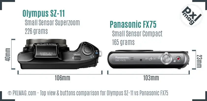 Olympus SZ-11 vs Panasonic FX75 top view buttons comparison