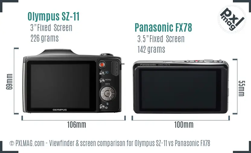 Olympus SZ-11 vs Panasonic FX78 Screen and Viewfinder comparison