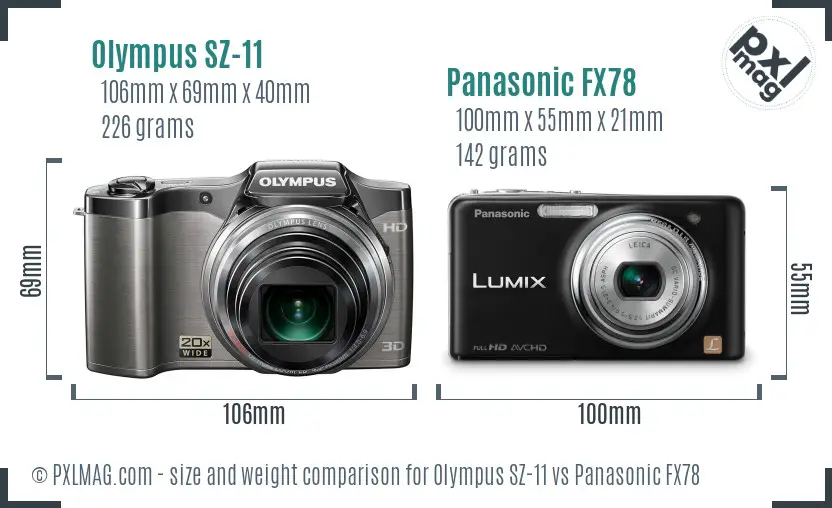 Olympus SZ-11 vs Panasonic FX78 size comparison