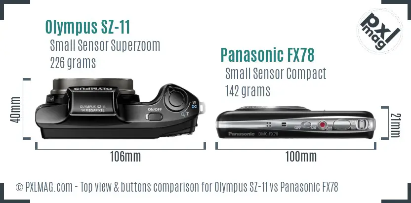 Olympus SZ-11 vs Panasonic FX78 top view buttons comparison