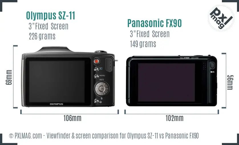 Olympus SZ-11 vs Panasonic FX90 Screen and Viewfinder comparison