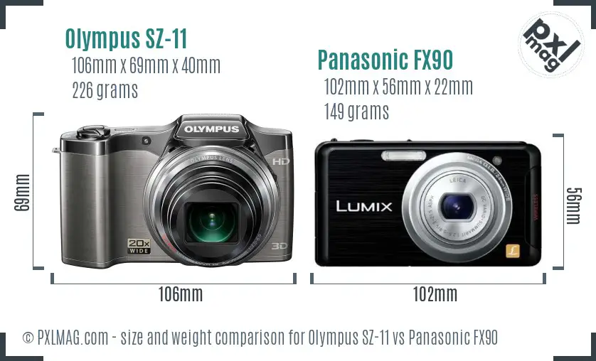 Olympus SZ-11 vs Panasonic FX90 size comparison