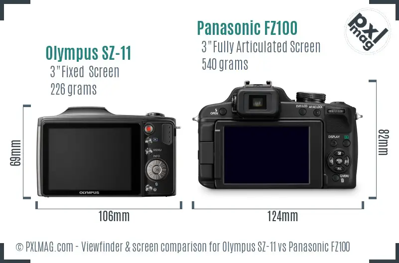 Olympus SZ-11 vs Panasonic FZ100 Screen and Viewfinder comparison