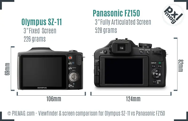 Olympus SZ-11 vs Panasonic FZ150 Screen and Viewfinder comparison Olympus SZ-11 vs Panasonic FZ150 Screen and Viewfinder comparison