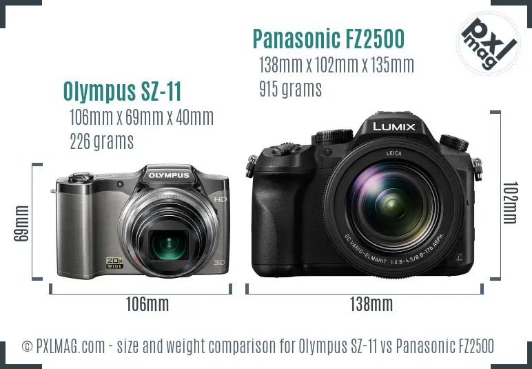 Olympus SZ-11 vs Panasonic FZ2500 size comparison Olympus SZ-11 vs Panasonic FZ2500 size comparison