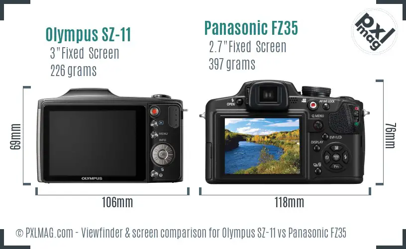 Olympus SZ-11 vs Panasonic FZ35 Screen and Viewfinder comparison