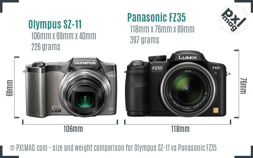 Olympus SZ-11 vs Panasonic FZ35 size comparison