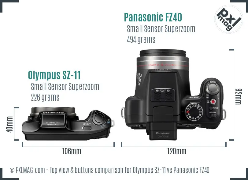 Olympus SZ-11 vs Panasonic FZ40 top view buttons comparison