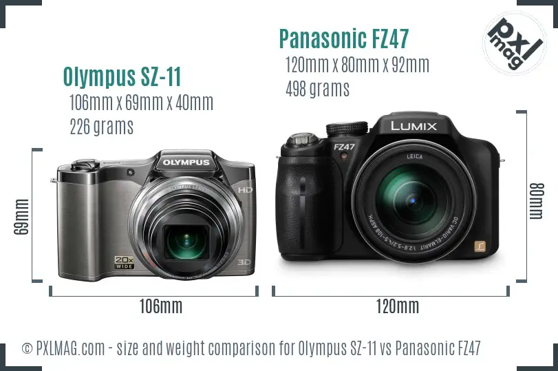 Olympus SZ-11 vs Panasonic FZ47 size comparison Olympus SZ-11 vs Panasonic FZ47 size comparison