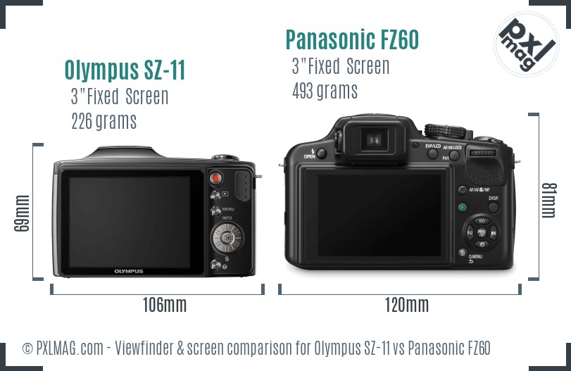 Olympus SZ-11 vs Panasonic FZ60 Screen and Viewfinder comparison