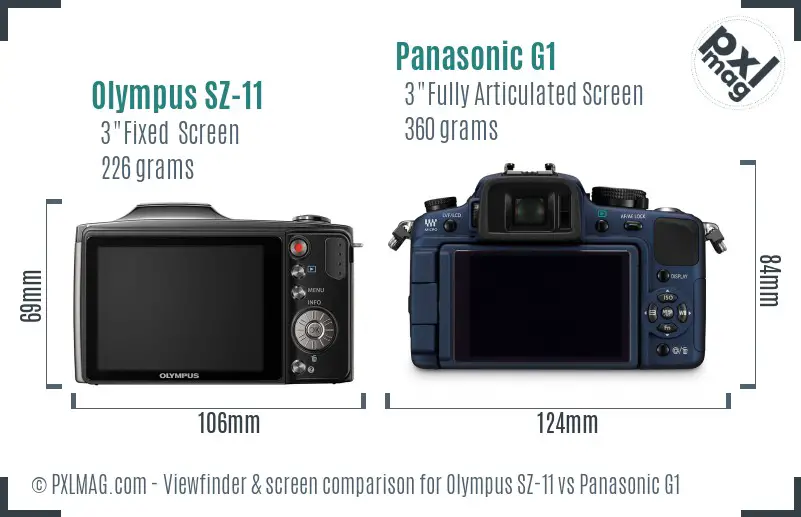 Olympus SZ-11 vs Panasonic G1 Screen and Viewfinder comparison