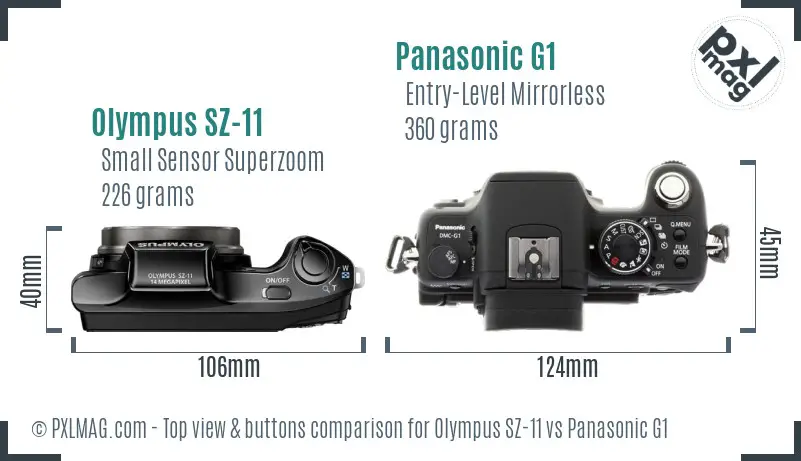 Olympus SZ-11 vs Panasonic G1 top view buttons comparison