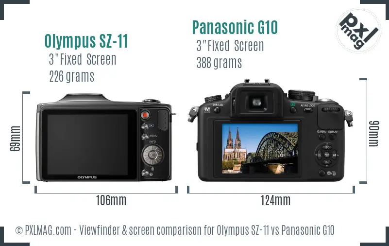 Olympus SZ-11 vs Panasonic G10 Screen and Viewfinder comparison