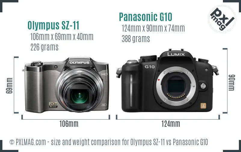 Olympus SZ-11 vs Panasonic G10 size comparison