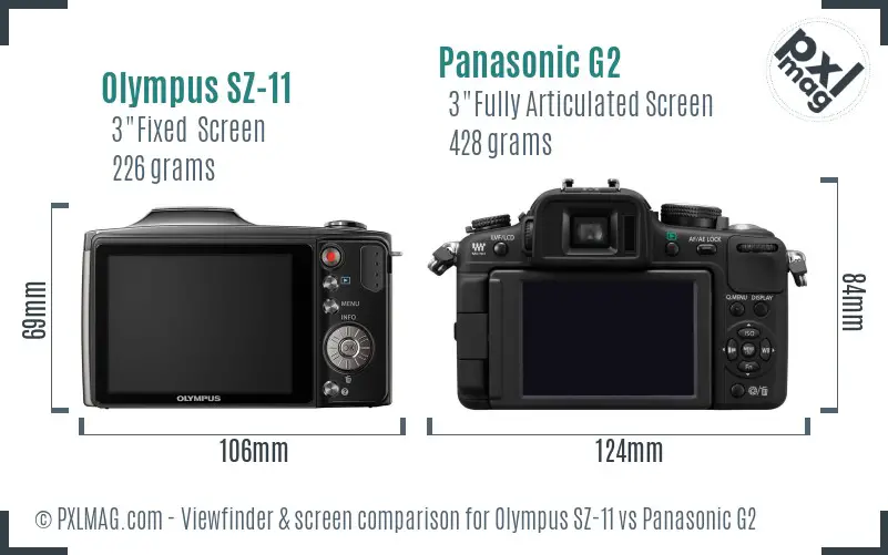 Olympus SZ-11 vs Panasonic G2 Screen and Viewfinder comparison