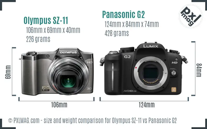 Olympus SZ-11 vs Panasonic G2 size comparison