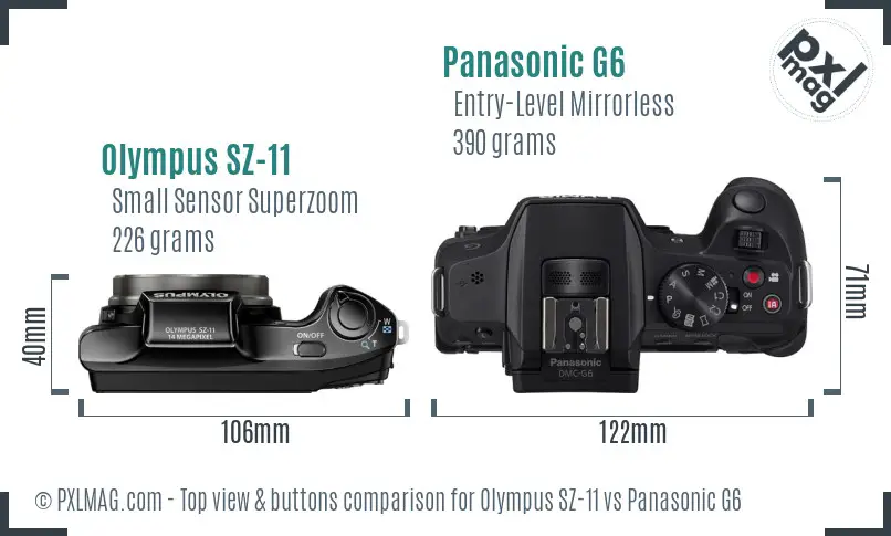 Olympus SZ-11 vs Panasonic G6 top view buttons comparison