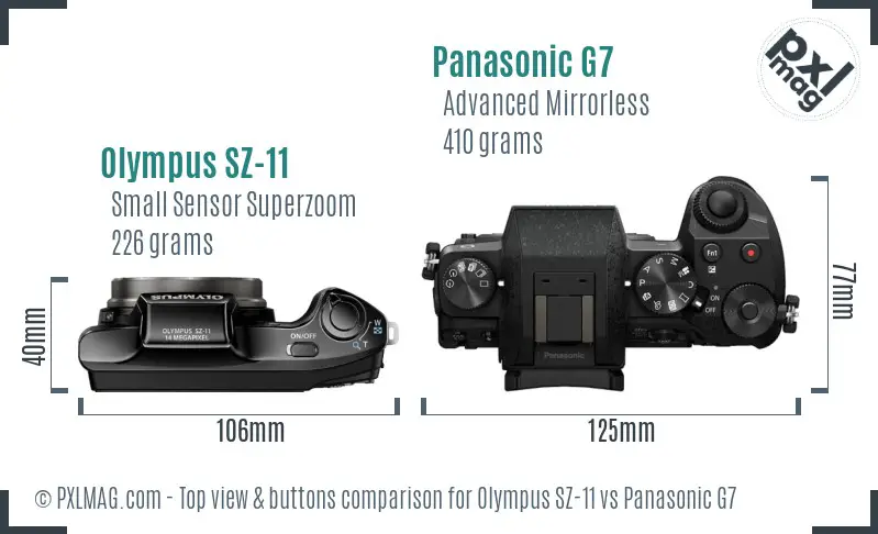 Olympus SZ-11 vs Panasonic G7 top view buttons comparison