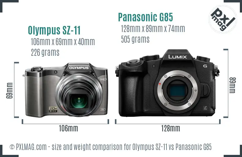 Olympus SZ-11 vs Panasonic G85 size comparison Olympus SZ-11 vs Panasonic G85 size comparison
