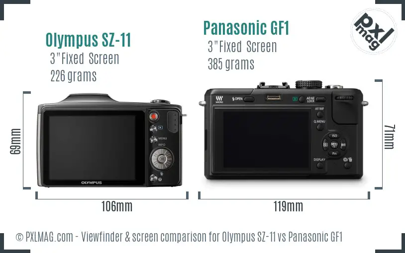 Olympus SZ-11 vs Panasonic GF1 Screen and Viewfinder comparison