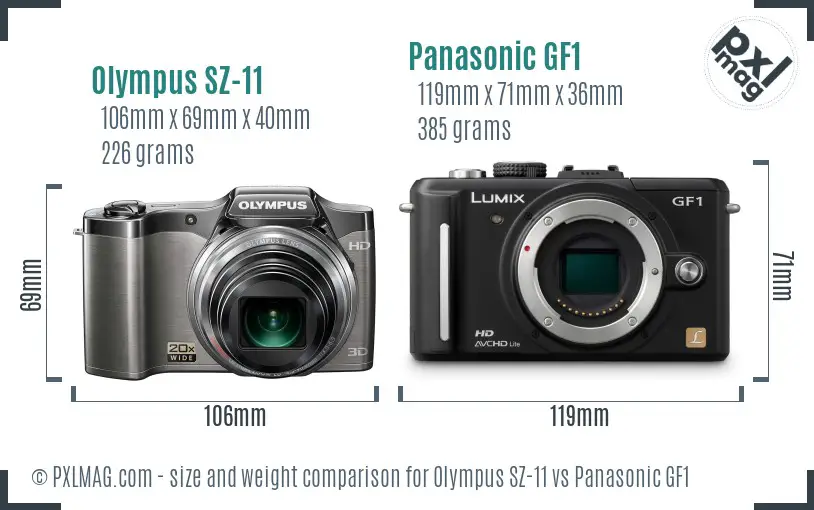 Olympus SZ-11 vs Panasonic GF1 size comparison