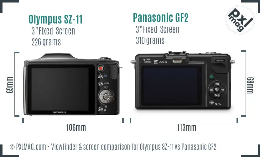 Olympus SZ-11 vs Panasonic GF2 Screen and Viewfinder comparison