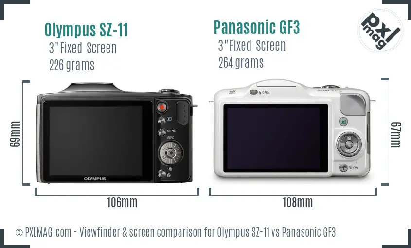 Olympus SZ-11 vs Panasonic GF3 Screen and Viewfinder comparison