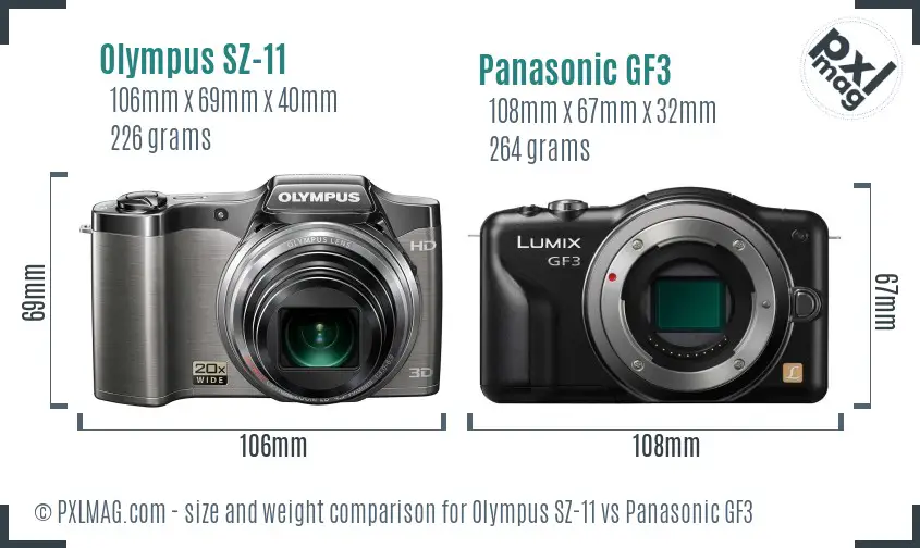 Olympus SZ-11 vs Panasonic GF3 size comparison