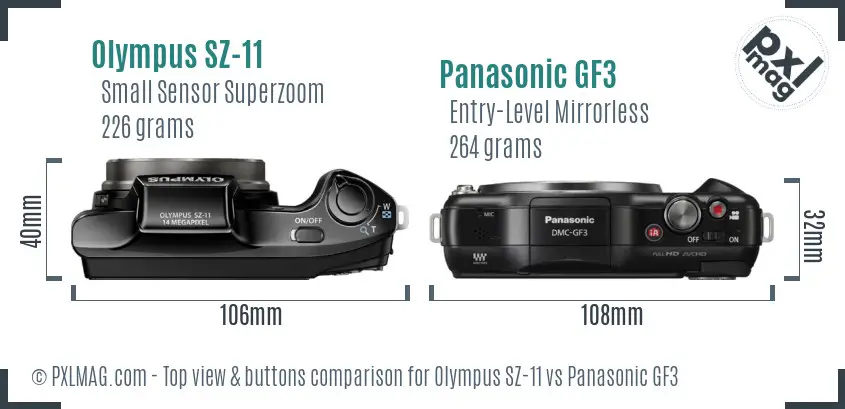 Olympus SZ-11 vs Panasonic GF3 top view buttons comparison