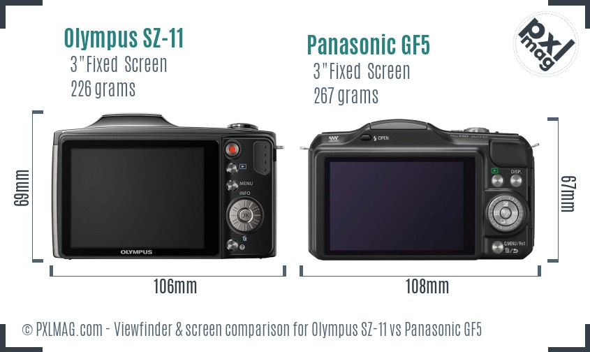 Olympus SZ-11 vs Panasonic GF5 Screen and Viewfinder comparison