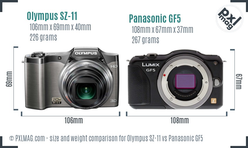 Olympus SZ-11 vs Panasonic GF5 size comparison