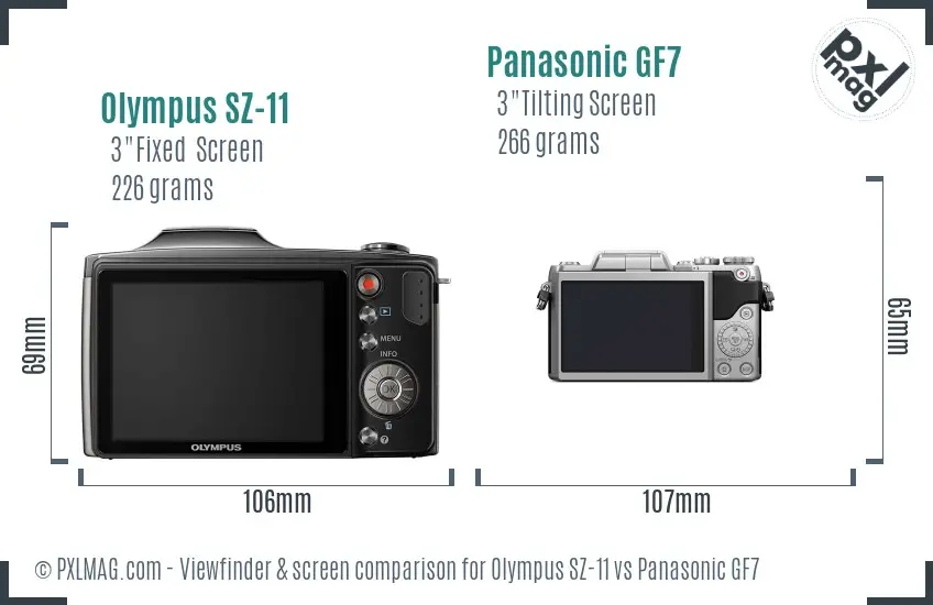 Olympus SZ-11 vs Panasonic GF7 Screen and Viewfinder comparison