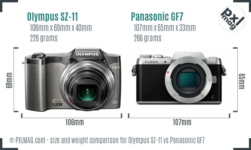 Olympus SZ-11 vs Panasonic GF7 size comparison