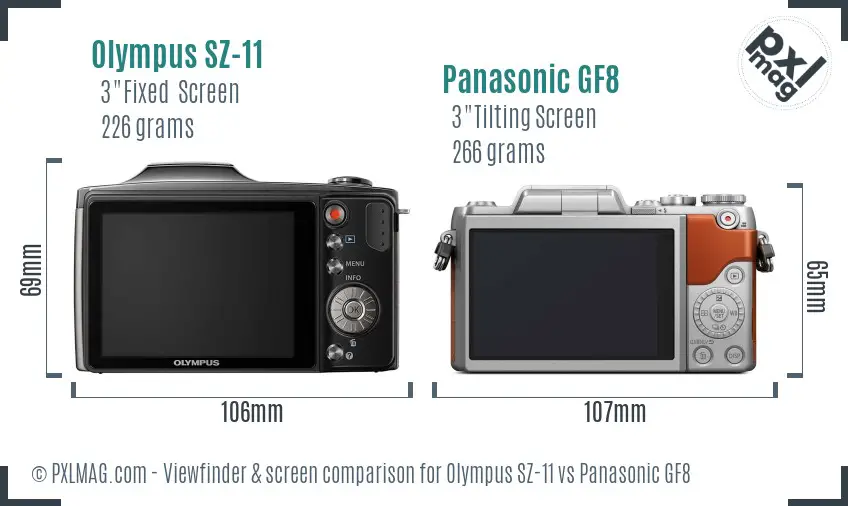 Olympus SZ-11 vs Panasonic GF8 Screen and Viewfinder comparison