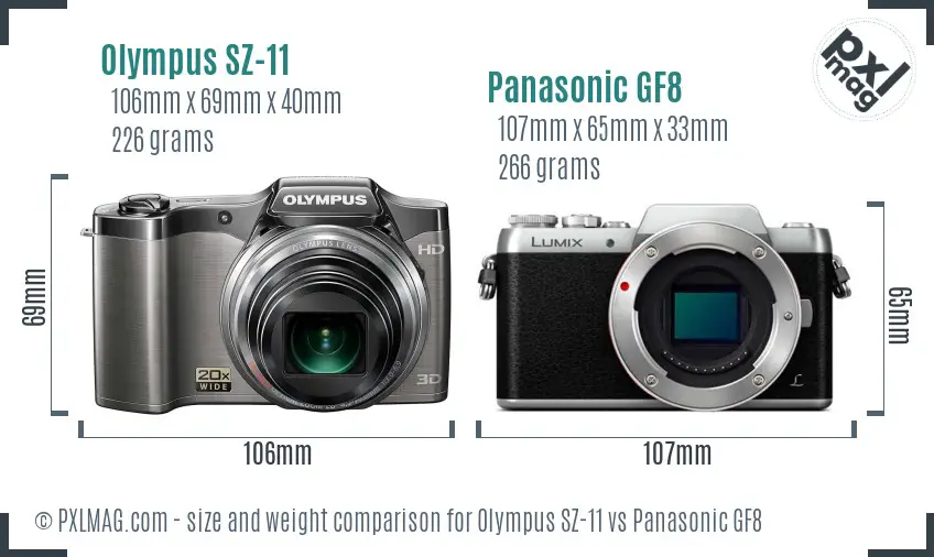 Olympus SZ-11 vs Panasonic GF8 size comparison