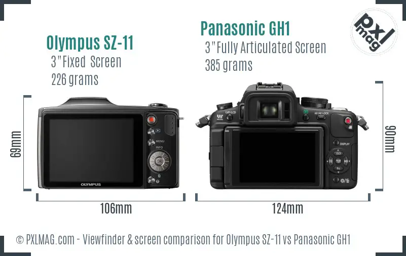 Olympus SZ-11 vs Panasonic GH1 Screen and Viewfinder comparison Olympus SZ-11 vs Panasonic GH1 Screen and Viewfinder comparison