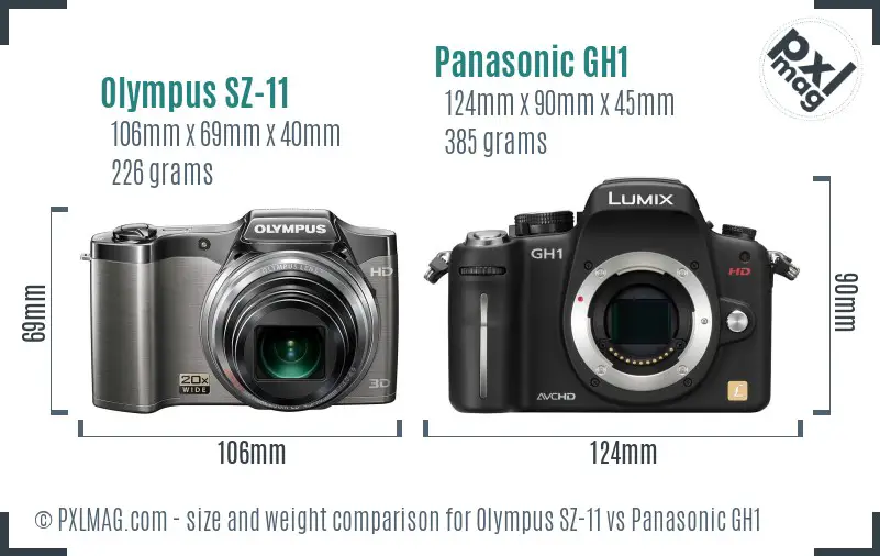 Olympus SZ-11 vs Panasonic GH1 size comparison Olympus SZ-11 vs Panasonic GH1 size comparison
