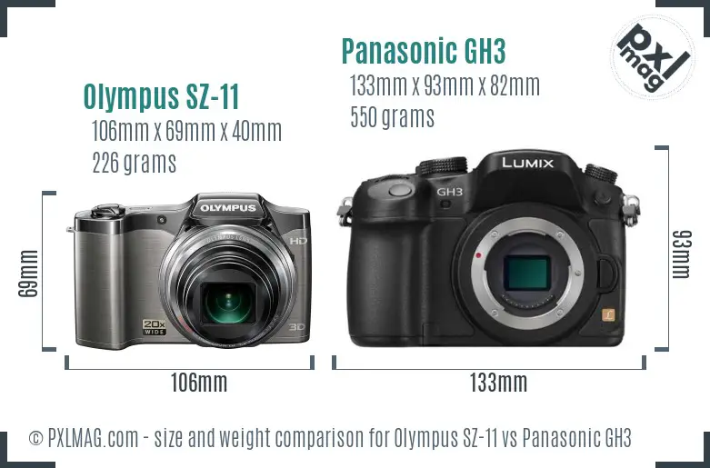 Olympus SZ-11 vs Panasonic GH3 size comparison Olympus SZ-11 vs Panasonic GH3 size comparison