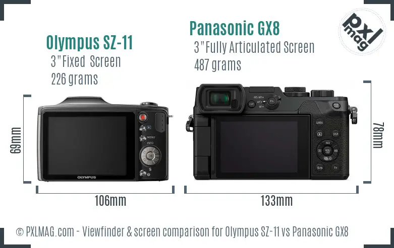 Olympus SZ-11 vs Panasonic GX8 Screen and Viewfinder comparison Olympus SZ-11 vs Panasonic GX8 Screen and Viewfinder comparison
