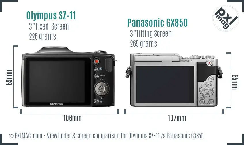 Olympus SZ-11 vs Panasonic GX850 Screen and Viewfinder comparison