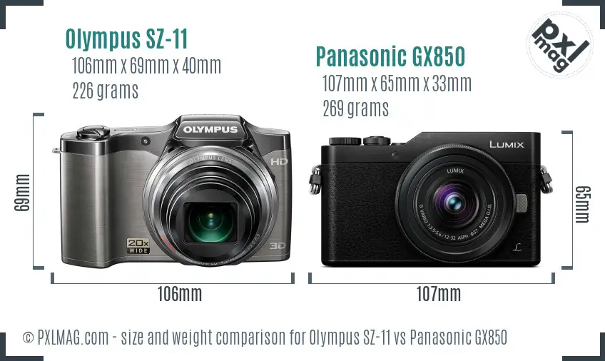 Olympus SZ-11 vs Panasonic GX850 size comparison