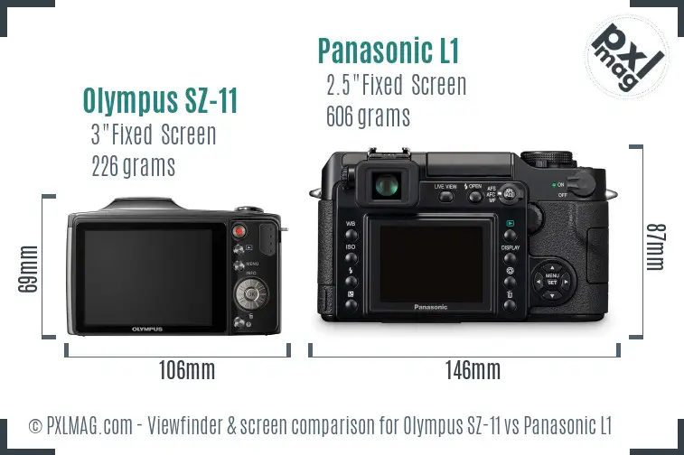 Olympus SZ-11 vs Panasonic L1 Screen and Viewfinder comparison