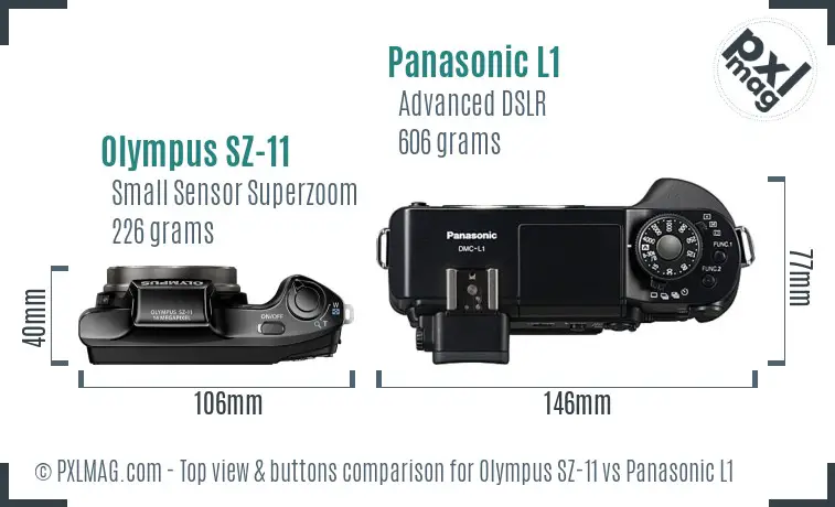 Olympus SZ-11 vs Panasonic L1 top view buttons comparison