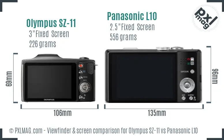 Olympus SZ-11 vs Panasonic L10 Screen and Viewfinder comparison