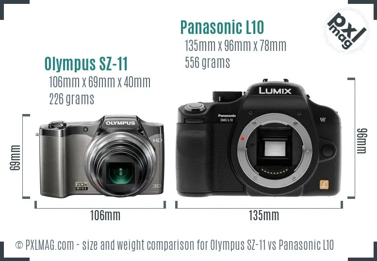 Olympus SZ-11 vs Panasonic L10 size comparison
